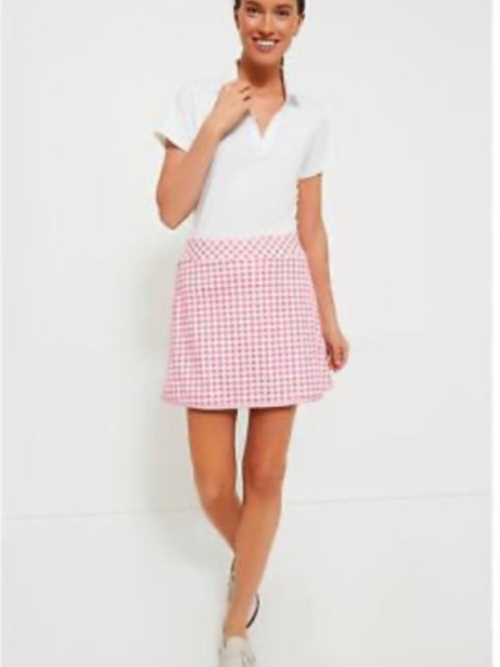 Tuckernuck Karrie Golf Skirt Medium Pink Gingham 16” Preppy Stretch Skort NWT - Picture 13 of 14